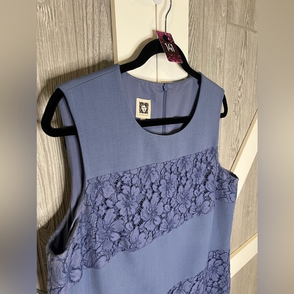 141. ANNE KLEIN Women's Eton Blue Lace Inset Trim Sheath Dress 16 - Picture 3 of 7